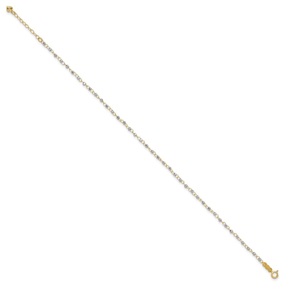 14K Two-tone Chain with Mirror Beads 9 inch Plus 1 inch Extender Total 10 inch Anklet