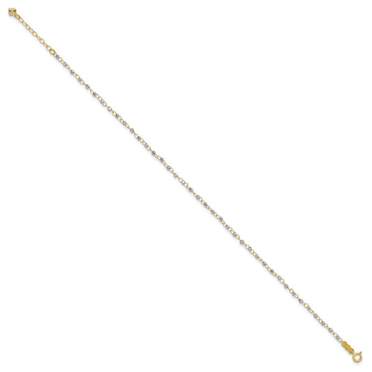 14K Two-tone Chain with Mirror Beads 9 inch Plus 1 inch Extender Total 10 inch Anklet