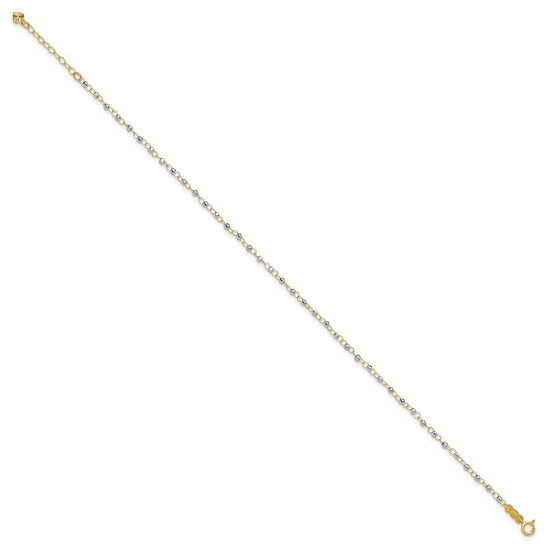 14K Two-tone Chain with Mirror Beads 9 inch Plus 1 inch Extender - Total 10 inch Anklet