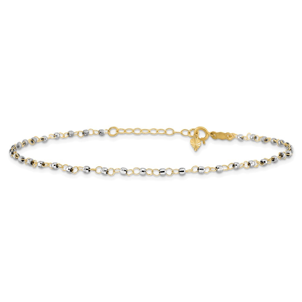 14K Two-tone Chain with Mirror Beads 9 inch Plus 1 inch Extender Total 10 inch Anklet