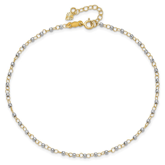 14K Two-tone Chain with Mirror Beads 9 inch Plus 1 inch Extender Total 10 inch Anklet