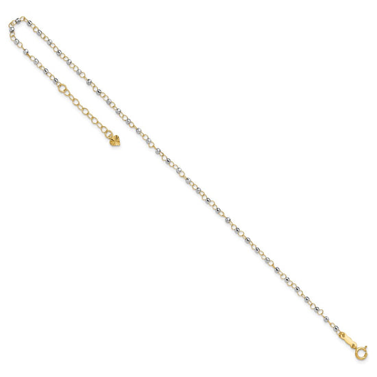 14K Two-tone Chain with Mirror Beads 9 inch Plus 1 inch Extender Total 10 inch Anklet