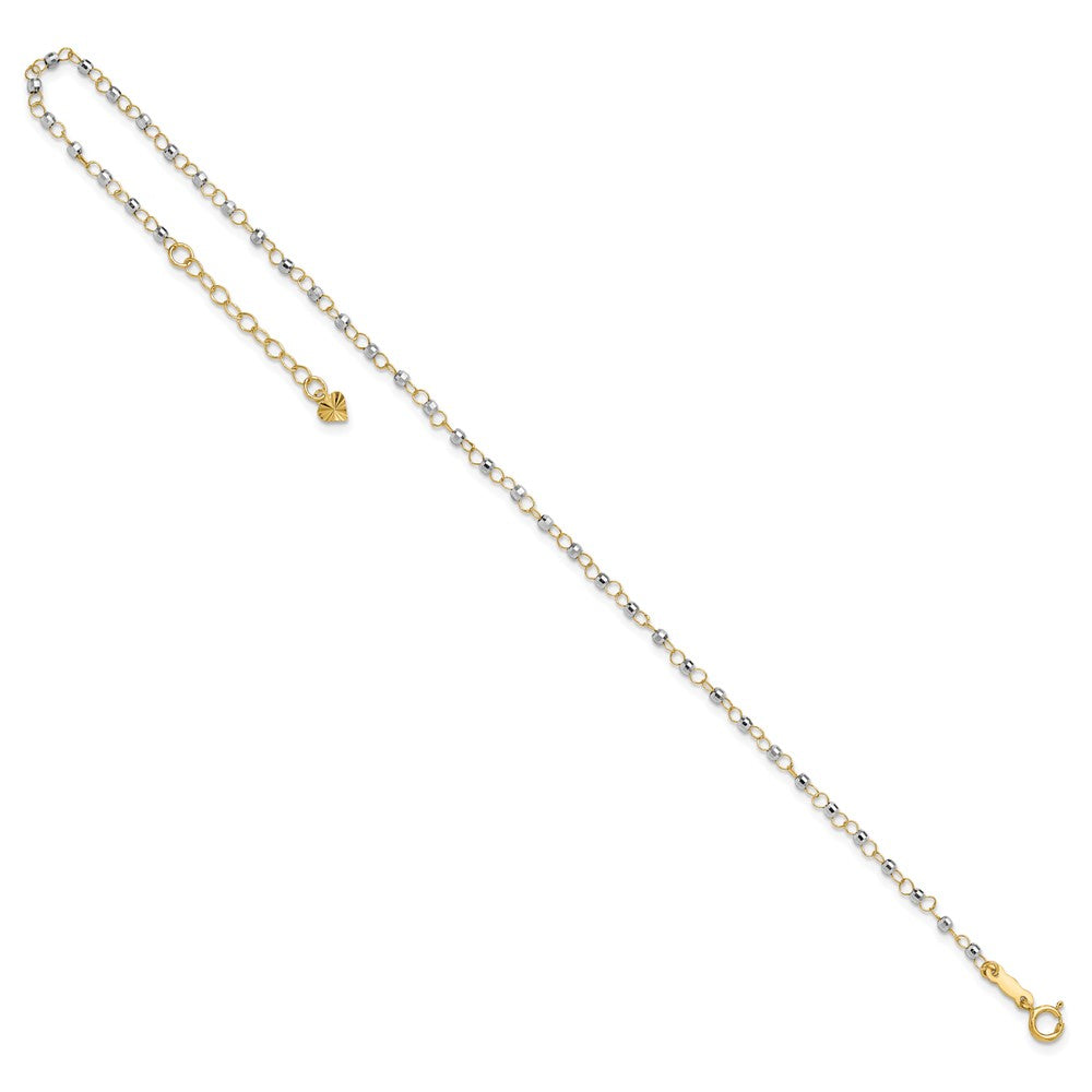 14K Two-tone Chain with Mirror Beads 9 inch Plus 1 inch Extender Total 10 inch Anklet
