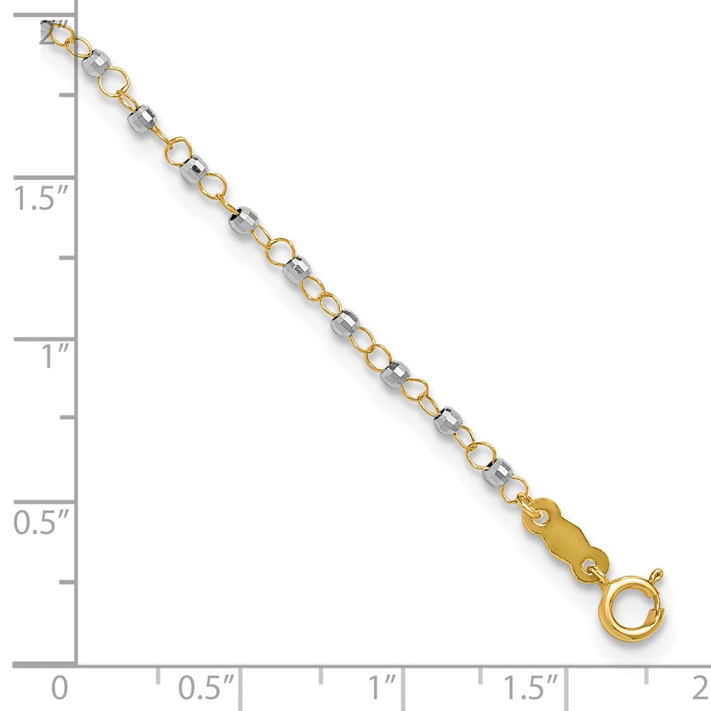 14K Two-tone Chain with Mirror Beads 9 inch Plus 1 inch Extender Total 10 inch Anklet