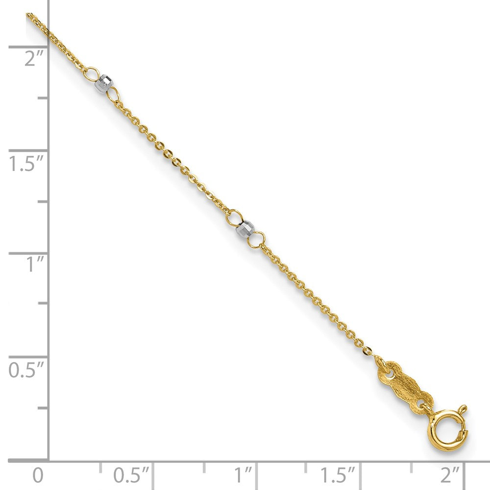 14k Two-tone Cable Chain Mirror Beads 8-Station 9 inch Plus 1 inch Extender Total 10 inch Anklet