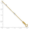 14k Two-tone Cable Chain Mirror Beads 8-Station 9 inch Plus 1 inch Extender - Total 10 inch Anklet