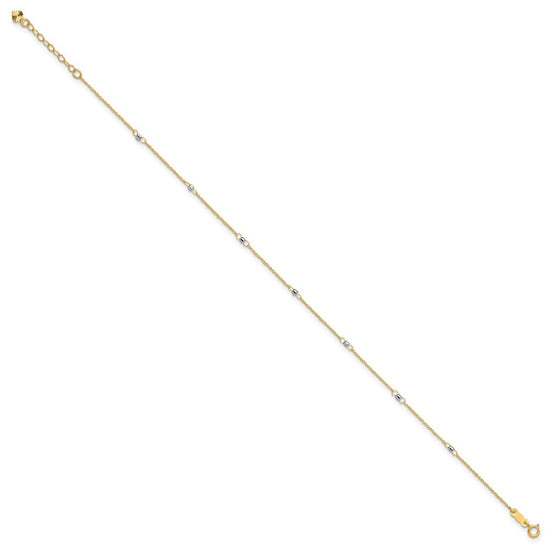 14K Two-tone Ropa Chain Mirror Beads 7-Station 9 inch Plus 1 inch Extender - Total 10 inch Anklet