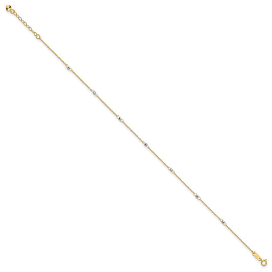 14K Two-tone Ropa Chain Mirror Beads 7-Station 9 inch Plus 1 inch Extender - Total 10 inch Anklet