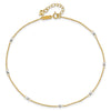 14K Two-tone Ropa Chain Mirror Beads 7-Station 9 inch Plus 1 inch Extender - Total 10 inch Anklet