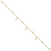 14k Diamond-cut 3 Cross Dangles and Beads 9 inch Plus 1 inch Extender - Total 10 inch Anklet