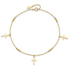 14k Diamond-cut 3 Cross Dangles and Beads 9 inch Plus 1 inch Extender - Total 10 inch Anklet