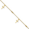 14k Diamond-cut 3 Cross Dangles and Beads 9 inch Plus 1 inch Extender - Total 10 inch Anklet