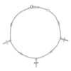 14k White Gold Diamond-cut 3 Cross Dangles and Beads 9 inch Plus 1 inch Extender - Total 10 inch Anklet