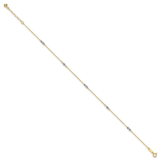 14K Two-tone Fancy Twist 5-Station 9 inch Plus 1 inch Extender - Total 10 inch Anklet