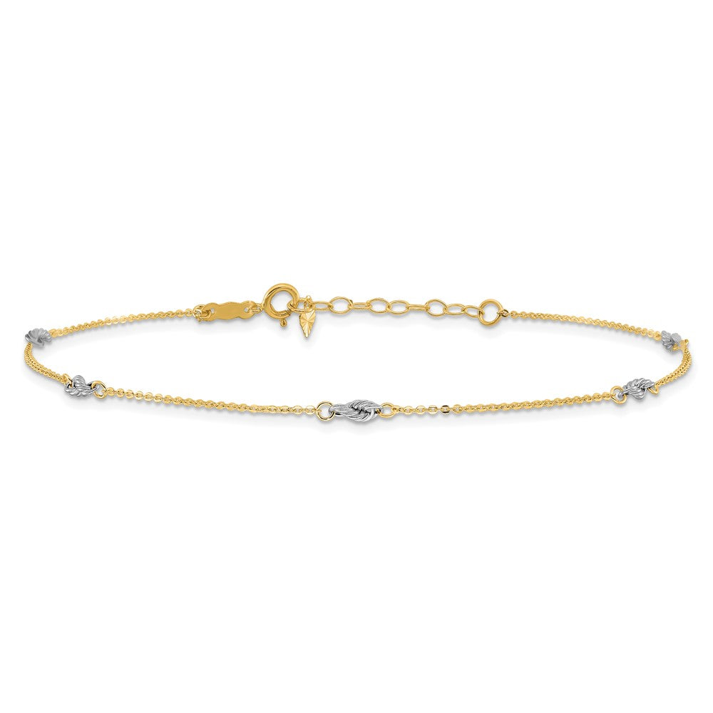 14K Two-tone Fancy Twist 5-Station 9 inch Plus 1 inch Extender Total 10 inch Anklet