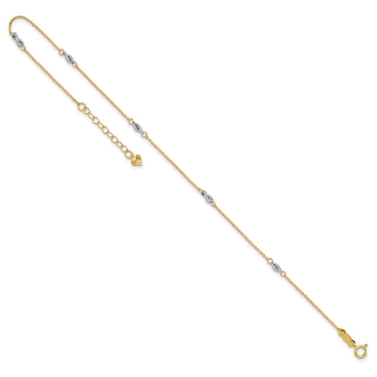 14K Two-tone Fancy Twist 5-Station 9 inch Plus 1 inch Extender Total 10 inch Anklet