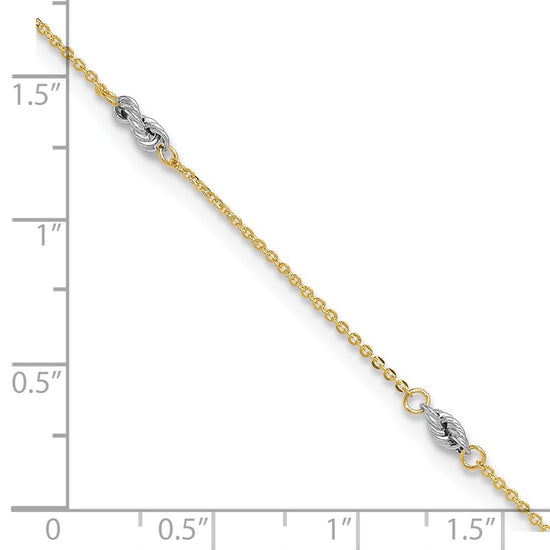 14K Two-tone Fancy Twist 5-Station 9 inch Plus 1 inch Extender Total 10 inch Anklet