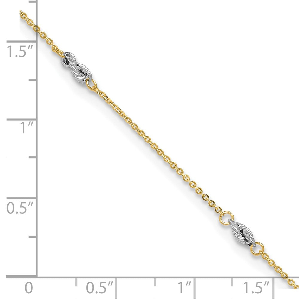 14K Two-tone Fancy Twist 5-Station 9 inch Plus 1 inch Extender Total 10 inch Anklet