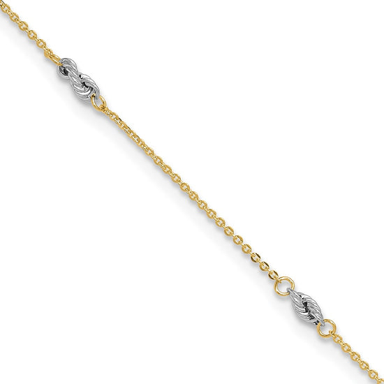 14K Two-tone Fancy Twist 5-Station 9 inch Plus 1 inch Extender Total 10 inch Anklet