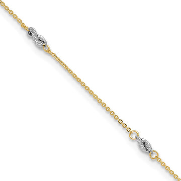 14K Two-tone Fancy Twist 5-Station 9 inch Plus 1 inch Extender Total 10 inch Anklet