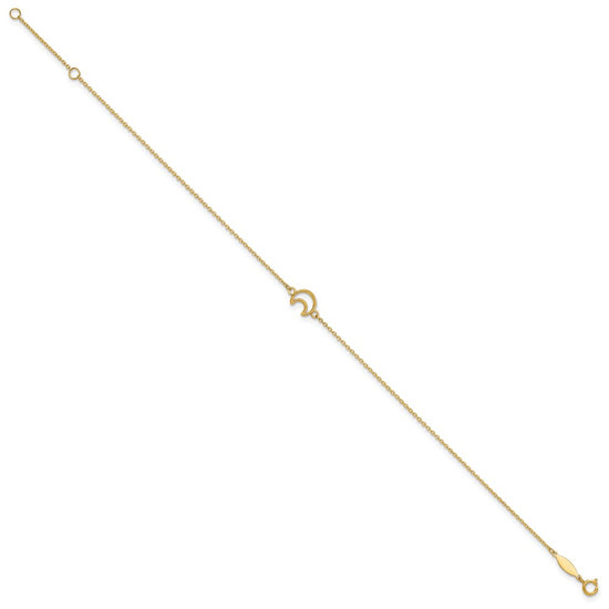 14K Textured and Polished Crescent Moon 9 inch Plus 1 inch Extender Total 10 inch Anklet