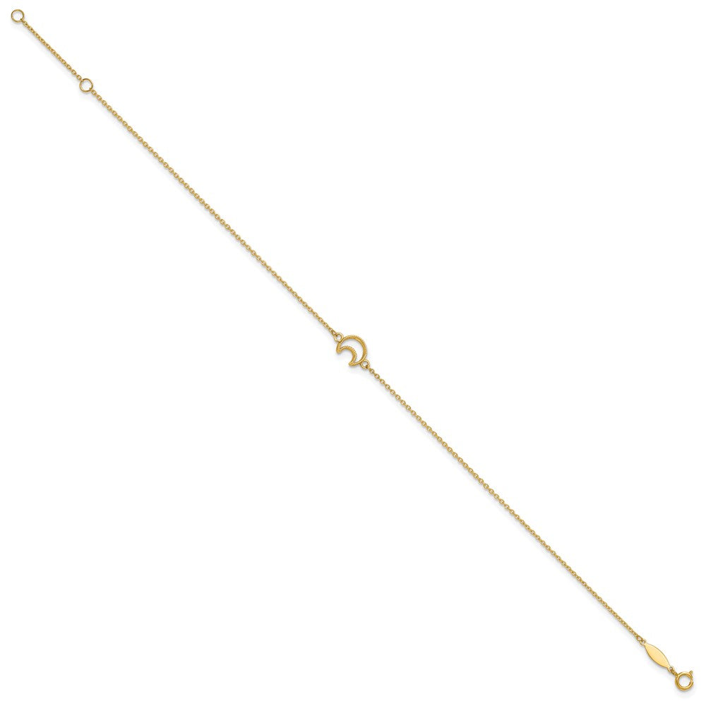 14K Textured and Polished Crescent Moon 9 inch Plus 1 inch Extender Total 10 inch Anklet