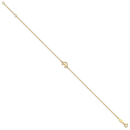 14K Textured and Polished Crescent Moon 9 inch Plus 1 inch Extender Total 10 inch Anklet