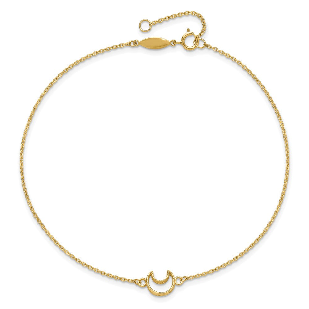 14K Textured and Polished Crescent Moon 9 inch Plus 1 inch Extender Total 10 inch Anklet