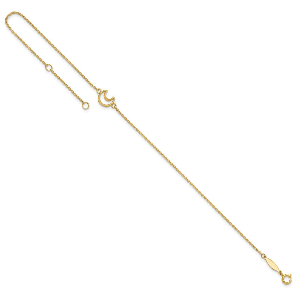 14K Textured and Polished Crescent Moon 9 inch Plus 1 inch Extender Total 10 inch Anklet