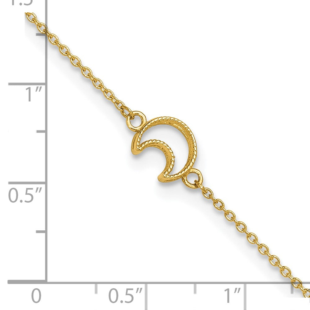 14K Textured and Polished Crescent Moon 9 inch Plus 1 inch Extender Total 10 inch Anklet