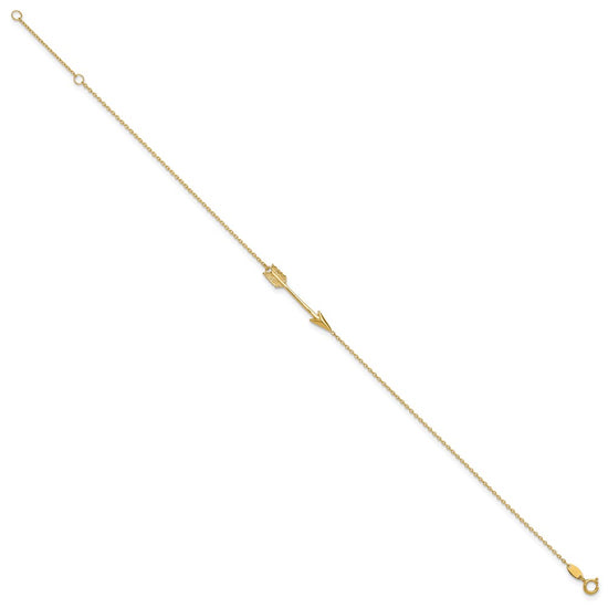 14K Polished Arrow 9 inch Plus 1 inch Extender - Total 10 inch Anklet
