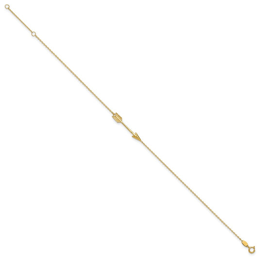 14K Polished Arrow 9 inch Plus 1 inch Extender - Total 10 inch Anklet