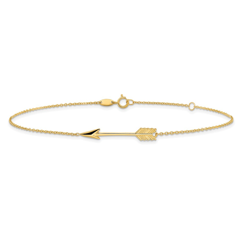 14K Polished Arrow 9 inch Plus 1 inch Extender - Total 10 inch Anklet