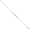 14K Two-tone Puffed LOVE Heart and Diamond-cut Beads 7 inch Bracelet Plus 1 inch Heart Dangle Extender
