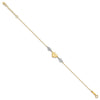 14K Two-tone Puffed MOM Heart and Diamond-cut Beads 7 inch Bracelet Plus 1 inch Heart Dangle Extender