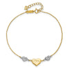 14K Two-tone Puffed MOM Heart and Diamond-cut Beads 7 inch Bracelet Plus 1 inch Heart Dangle Extender