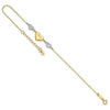 14K Two-tone Puffed MOM Heart and Diamond-cut Beads 7 inch Bracelet Plus 1 inch Heart Dangle Extender