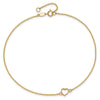 14K Textured and Polished Open Heart 9 inch Plus 1 inch Extender - Total 10 inch Anklet