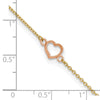 14k Two-tone Textured and Polished Open Heart 9 inch Plus 1 inch Extender - Total 10 inch Anklet