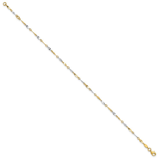 14K Two-Tone Polished Twisted Link 9 inch Plus 1 inch Extender - Total 10 inch Anklet