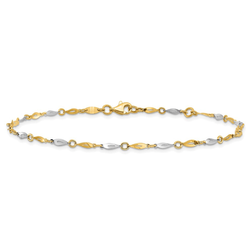 14K Two-Tone Polished Twisted Link 9 inch Plus 1 inch Extender - Total 10 inch Anklet