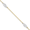 14K Two-Tone Diamond-cut Leaf 4-Station 9 inch Plus 1 inch Extender Total 10 inch Anklet