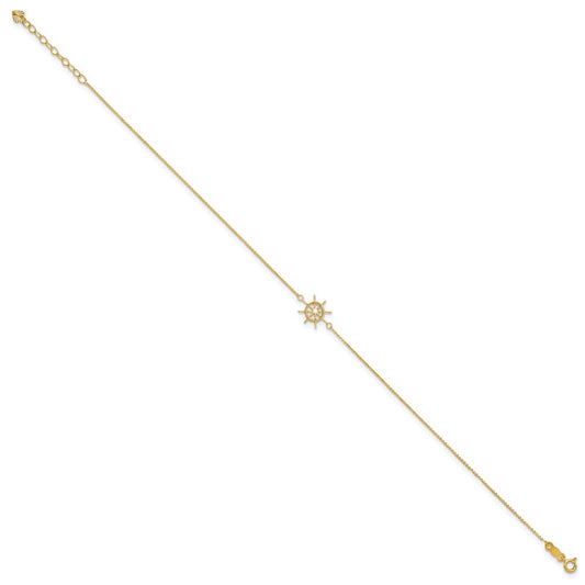 14k Ships Wheel 9 inch Plus 1 inch Extender Total 10 inch Anklet
