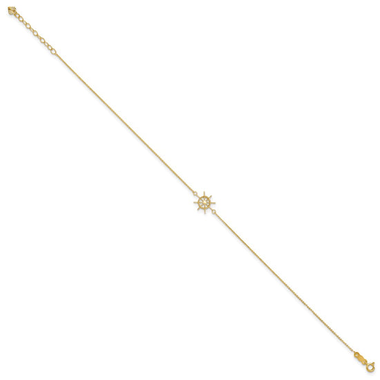 14k Ships Wheel 9 inch Plus 1 inch Extender - Total 10 inch Anklet