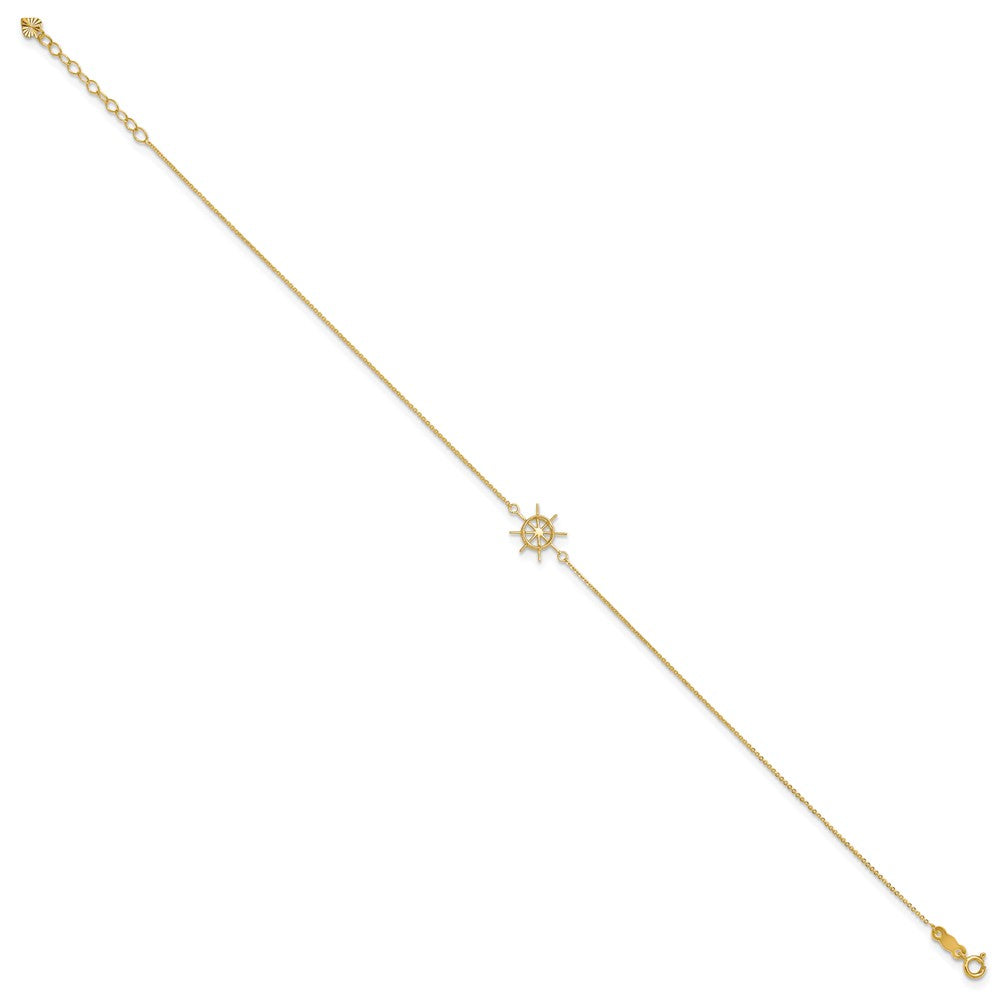14k Ships Wheel 9 inch Plus 1 inch Extender - Total 10 inch Anklet