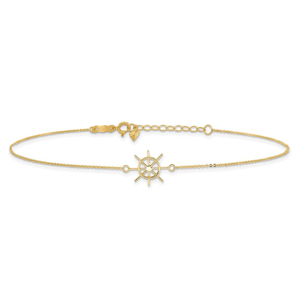 14k Ships Wheel 9 inch Plus 1 inch Extender Total 10 inch Anklet