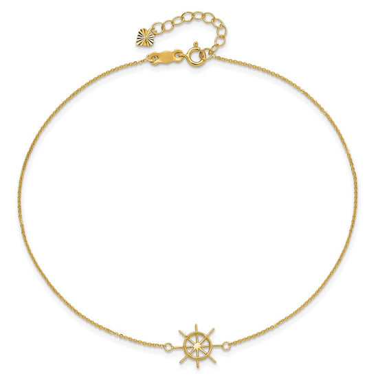 14k Ships Wheel 9 inch Plus 1 inch Extender Total 10 inch Anklet