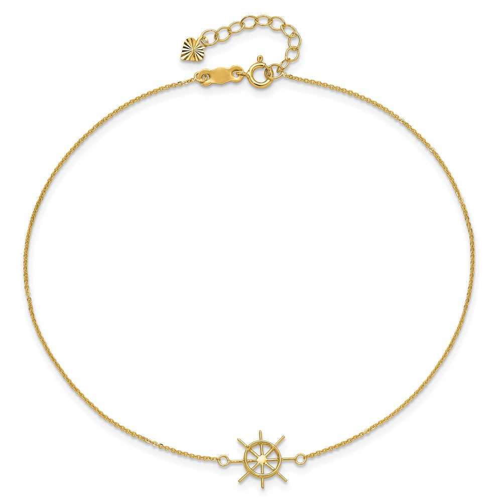 14k Ships Wheel 9 inch Plus 1 inch Extender Total 10 inch Anklet