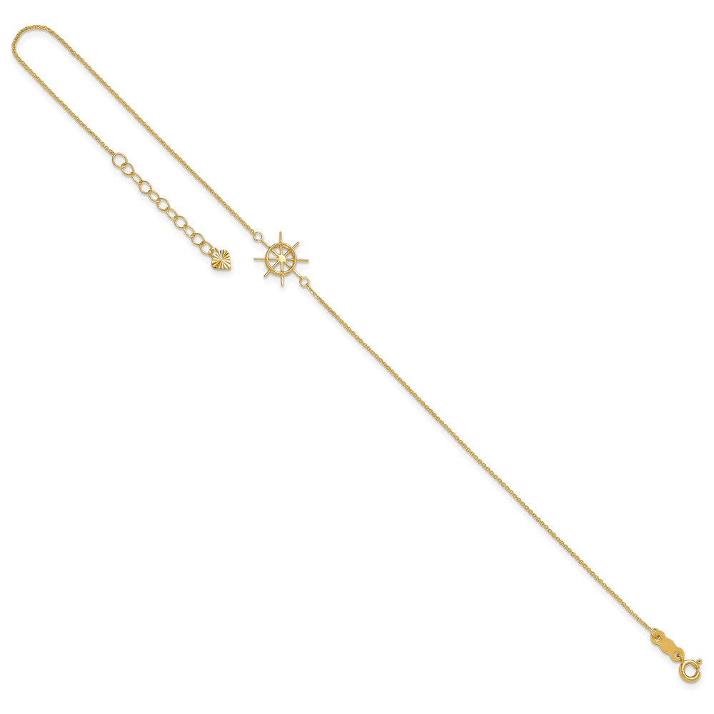 14k Ships Wheel 9 inch Plus 1 inch Extender Total 10 inch Anklet