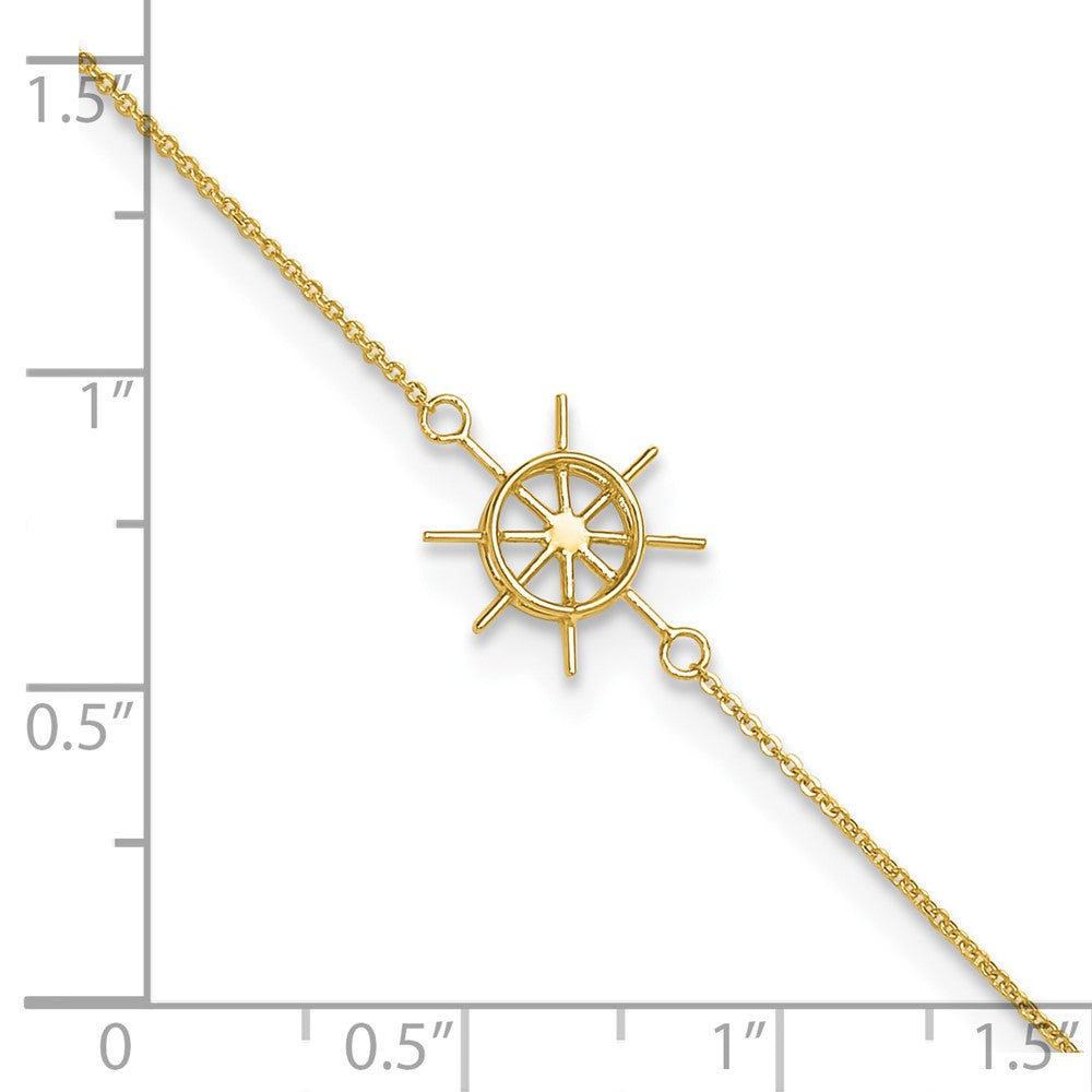 14k Ships Wheel 9 inch Plus 1 inch Extender Total 10 inch Anklet